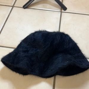 Fuzzy black bucket hat